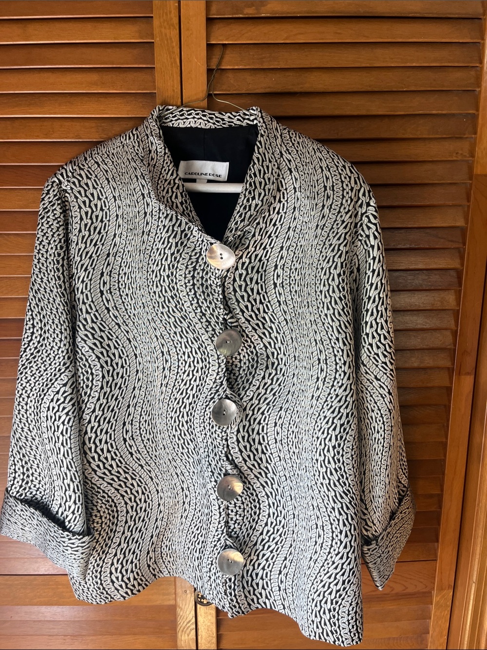 Caroline Rose Black & White Wave-Pattern Button-Front Blazer